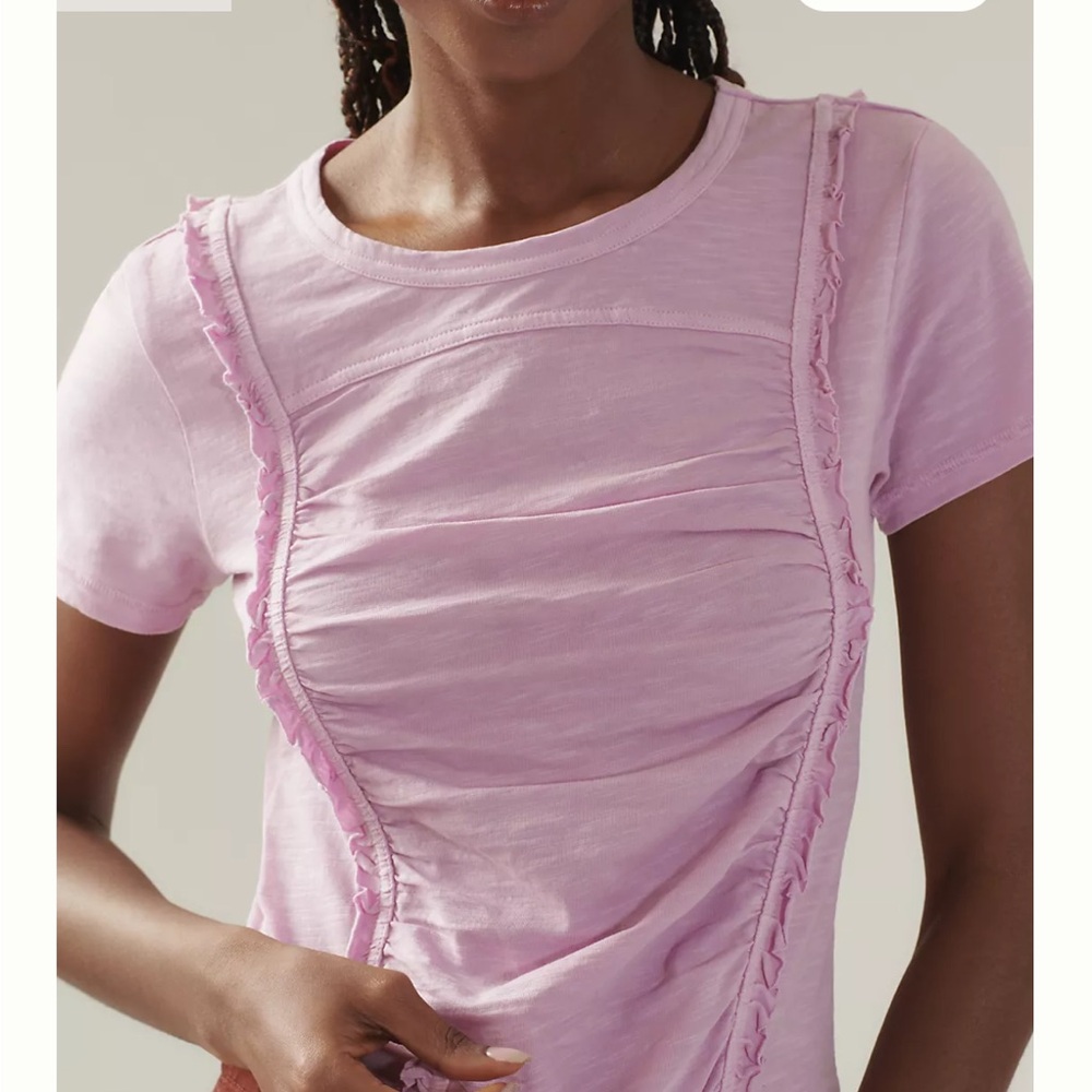 Pilcro Lilac Ruffle-Trim Short Sleeve Tee